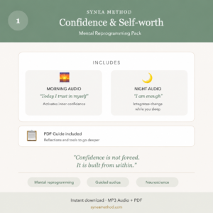 Pack 1 mental reprogramming audios for confidence and self-worth. Morning and night guided sessions. SYNEA Method.