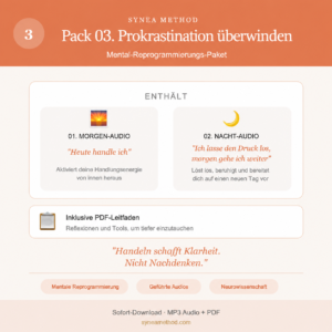 Pack 3 zur mentalen Reprogrammierung gegen Prokrastination mit geführten Audios für Morgen und Nacht
