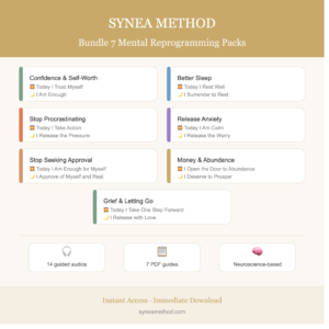 SYNEA Method 7-Pack Bundle. 14 mental reprogramming audios across 7 life areas. Morning and night guided sessions. Instant download.
