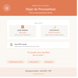 Pack 3 de reprogramación mental para dejar de procrastinar con audios guiados para mañana y noche