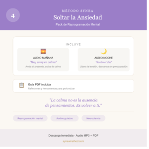Pack 4 de reprogramación mental para soltar la ansiedad con audios guiados para mañana y noche