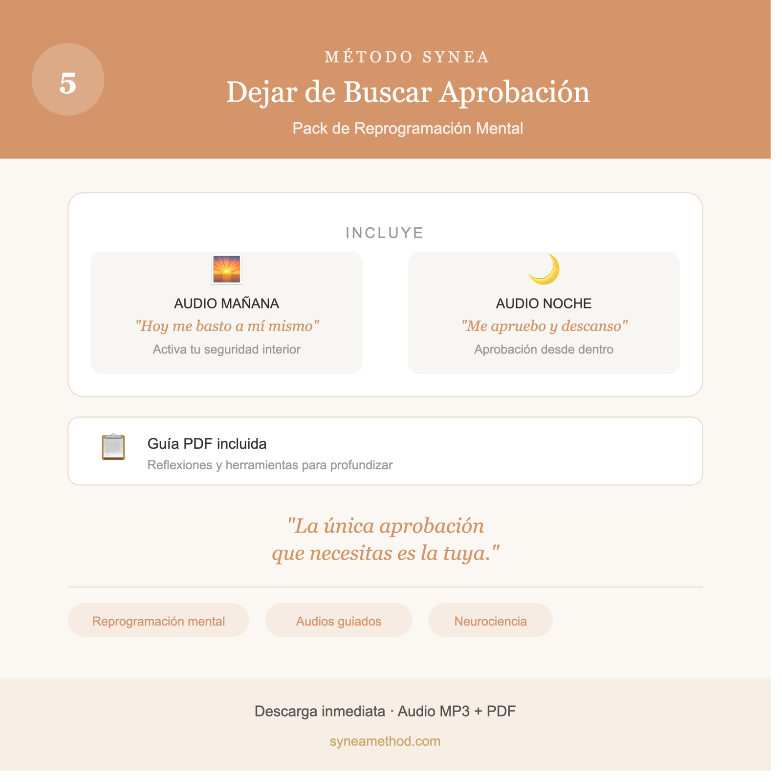 Pack 5 de reprogramación mental para dejar de buscar aprobación externa con audios guiados para mañana y noche