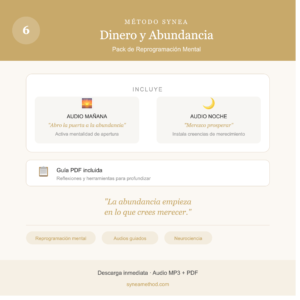 Pack 6 de reprogramación mental para transformar la relación con el dinero y la abundancia con audios guiados para mañana y noche