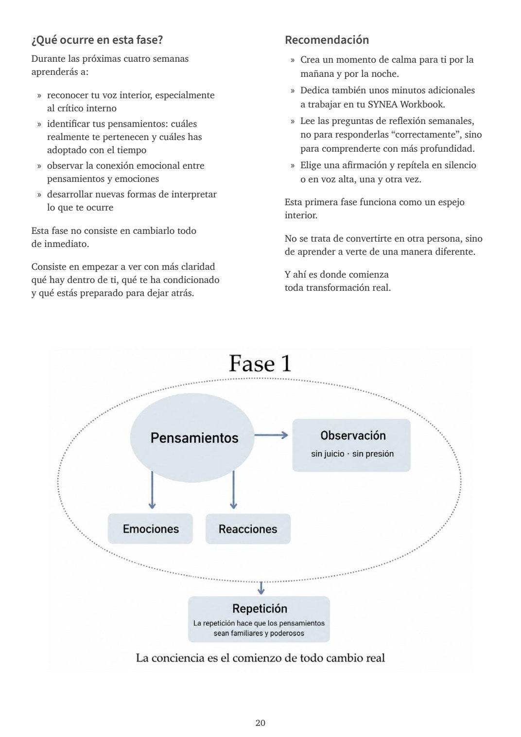 Página interior del libro Método SYNEA con el esquema de la Fase 1